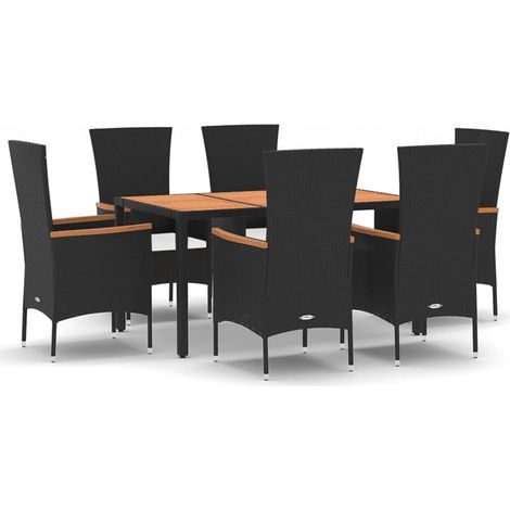 Maison Exclusive - 7-tlg. Garten-Essgruppe mit Kissen Schwarz Pol