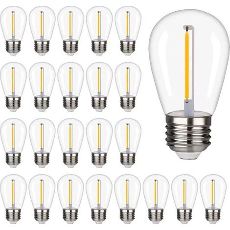 Lot de 24 ampoules LED S14 1W E26 2700K, Étanches pour extérieur, Blanc chaud (1/5)
