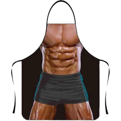 Lustige Schürze mit muskulösem Mann-Motiv, ärmellos, wasserdicht, aus Polyester, ideal für Küche und Haushalt.-3 (1/5)