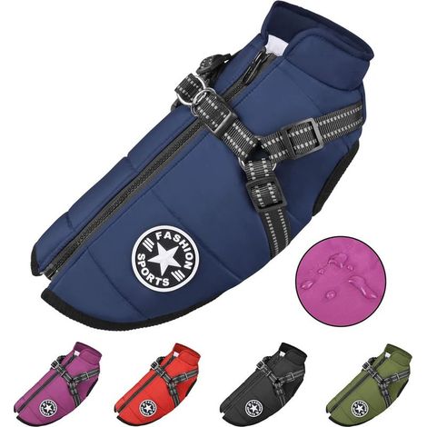 Veste pour chien avec harnais, manteau d'hiver imperméable pour chiens de petite, moyenne et grande taille, manteau chaud pour chien pour chihuahua, nounours, labrador, bouledogue français (1/5)