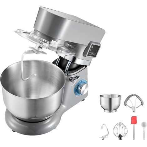 Machine à glace 1,7 L, mixeur sur socle 6 vitesses, écran LED numérique et minuterie, avec fouet, crochet à pâte et pare-éclaboussures, pour yaourt glacé, sorbet et sorbet maison, gris. (1/5)
