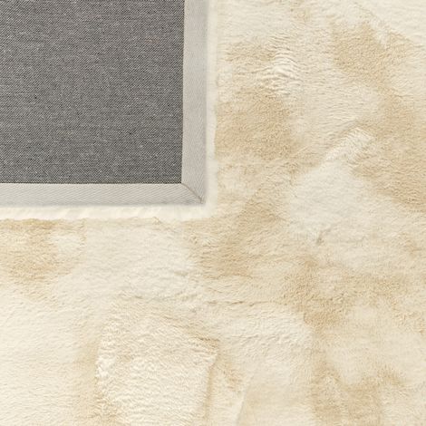 Tapis salon à poils longs, effet fourrure de lapin, doux et moelleux Crème, Rond, 120 cm x 120 cm x 39 mm (1/3)