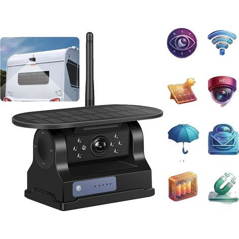 Telecamera per auto, risoluzione HD 720P, visione notturna a infrarossi, alimentazione solare, connessione wireless, angolo di visione di 170 gradi. (1/5)