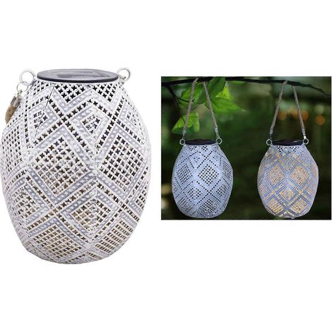 Lanterne solaire à motif rétro imitation tissu, éclairage LED décoratif pour jardin, terrasse ou patio. (1/4)