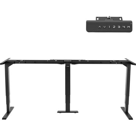 Cadre de bureau assis-debout à 3 pieds motorisés, hauteur réglable 60-125 cm, 4 mémoires, noir. (1/5)