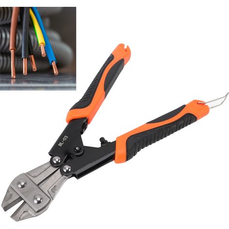 [Cortapernos] Mini cortacables con mecanismo de resorte y mango suave antideslizante: cortacables eléctrico compacto, no hidráulico, para pernos, alambres y cables (8"/215 mm, acero, silicona, 1 pieza (1/5)