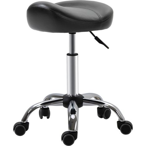 Tabouret de salon à assise selle réglable en hauteur, revêtement simili cuir, dimensions 48 × 48 × 54-69 cm, couleur noire (1/5)