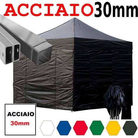 Gazebo 3x3 m nero pieghevole portatile estendibile richiudibile estensibile acciaio con laterali per fiere eventi stand chiosco tenda tendone mercato mercatino (1/5)
