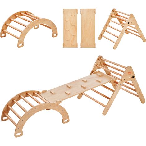 VEVOR Triangolo di Pikler, 5 in 1 Giochi da Arrampicata per Bambini Parco Giochi al Coperto, Set da Arrampicata Montessori con Triangolo, Rampa e Arco, Palestra da Arrampicata Colore Legno