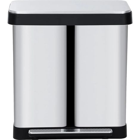 Poubelle, Double Compartiment, Mécanisme de Fermeture Douce, Argent (1/2)