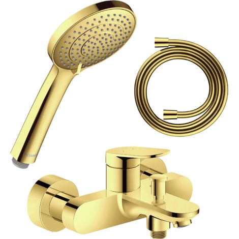 Conjunto de mezclador mécanico para bañera/ducha DURAVIT Wave + cabezal de ducha universal 3 chorros + manguera de 160 cm en oro pulido (1/5)