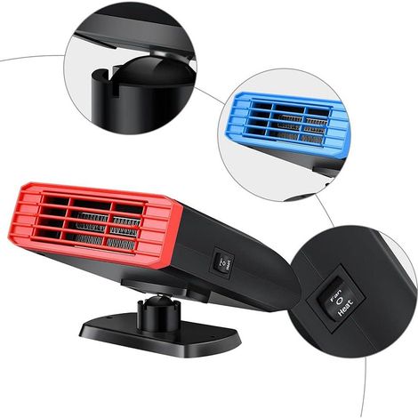 Lot de 2 Chauffage de voiture 24 V, ventilateur de chauffage de voiture, chauffage de voiture, ventilateur de dégivrage et de désembuage de voiture avec chauffage, câble allume-cigare de 1,5 m