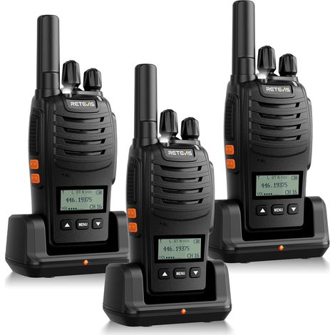 Talkie Walkie sans Licence, PMR446, Écran LCD, USB-C, 1200 mAh Rechargeable, Appairage Facile, Radio Bidirectionnelle Portable pour Voyages en Équipe de sécurité(Lot de 3, Noir) (1/5)