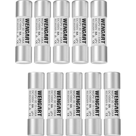 Pack of 10 DC Solar Photovoltaic Fuses - 8A - Fast Type (gPV) - Standard Size 10 x 38 mm - High Voltage Protection for Solar Panel Chains and Inverters (1/5)