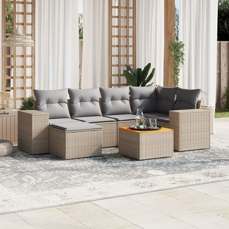 Set sofás de jardín 7 piezas y cojines ratán sintético beige vidaXL (1/5)