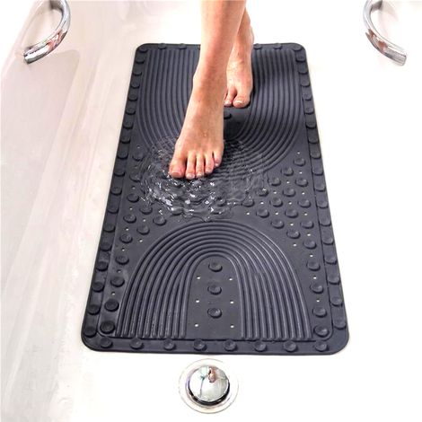 Tapis Baignoire Antidérapant, 90x41,5 cm, Tapis Douche, Bulles avec Ventouses Sans BPA, Antibactérien, Résistant à la Moisissure, Lavable en Machine, Sécurité Familiale (Gris foncé, 89x40 cm) (1/5)