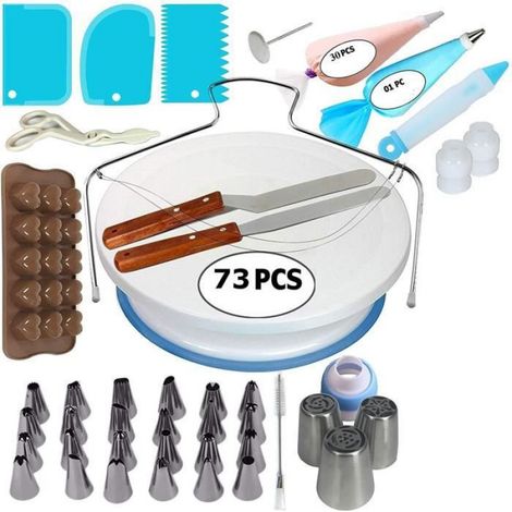 Kit de Pâtisserie - Heureux d'acheter - 73 Ustensiles - Plateau Tournant - Buses en Inox - Sacs Réutilisables M ENSEMBLE PATISSERIE (1/4)