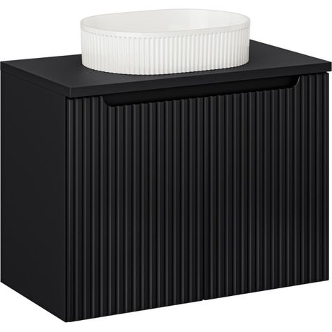 Meuble salle de bain Noir avec Vasque à poser Blanche + Plateau 80 cm - 2 portes - Astral Black - Livraison gratuite