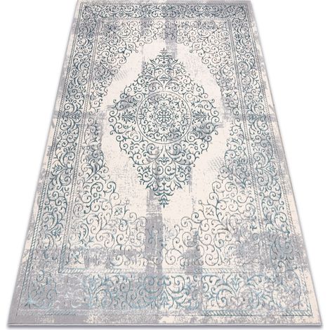 Carpet CORE W7161 Vintage rosette - structural, two levels of fleece, light blue / cream / grey blue 80x150 cm
