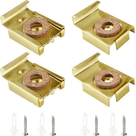 1 Ensembles (4 Pièces) Kit de Montage Mural en Verre, Clips de Suspension à Miroir, Clips de Montage Miroir, Fixation Miroir Mural, avec Chevilles et Vis, pour Miroir, Or (1/4)
