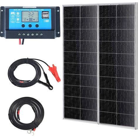Kit Panneau Solaire Monocristallin 200 W Panneaux Solaires 2PCS + Contrôleur de Charge Module PV Monocristallin à Haute Efficacité 23 % Étanche IP68 pour Maison, Camping-car, Bateau, Hors-réseau (1/5)