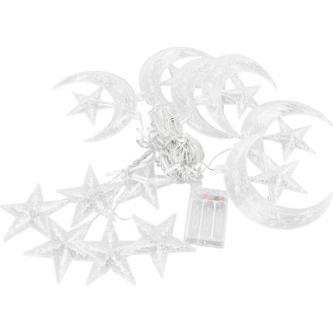 Lichterkette mit 126 LED-Sternen und -Halbmonden, 3 m, für Ramadan, Eid al-Fitr, Schlafzimmerdekoration, Monddekorationsgirlande, batteriebetrieben (Batterien nicht enthalten) (BZ2398-W) (1/5)