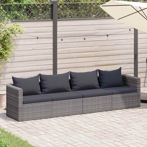 vidaXL Set de sofás de jardín 4 piezas y cojines ratán sintético gris (1/5)