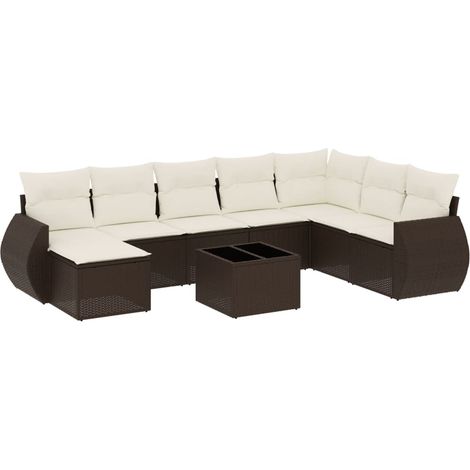 Maison Exclusive - Set Divani da Giardino 9pz con Cuscini Marrone in Polyrattan (1/5)