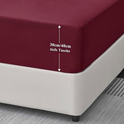 Drap Housse 160x200 Grand Bonnet 40 cm - Matelas en Bordeaux, Drap Housse 2 Personnes 160 x 200 Grand Bonnet 40 cm 160X DRAP HOUSSE (1/5)