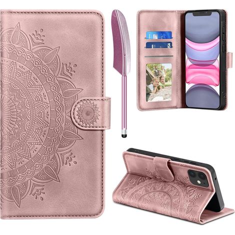 iPhone 11 Hülle Kunstleder Wallet mit Kartenfach, Ständerfunktion, Rosa (1/5)