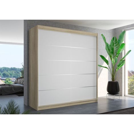 Schiebetürenschrank Schrank Nr.420 in Sonoma- Weiß matt 200x215x58 cm (1/3)