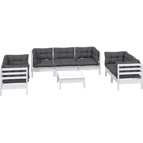 vidaXL Set Salotto da Giardino con Cuscini 8 pz Legno Massello di Pino (1/4)