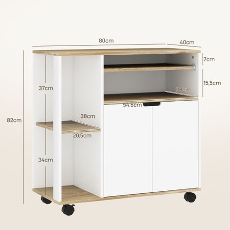 Desserte de cuisine mobile avec espaces de rangement, portes de placard et étagères réglables — Idéal pour cuisine, salon et salle à manger — Blanc (1/4)