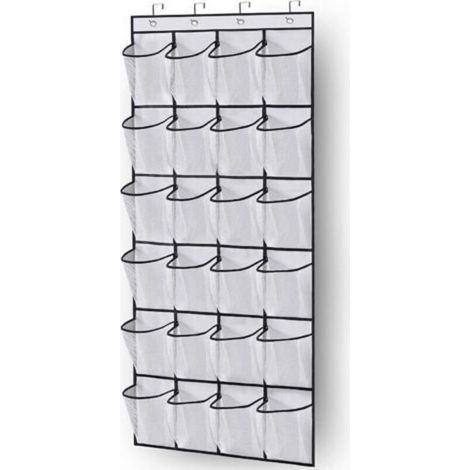 Organizzatore per scarpe da appendere alla porta, soluzione salvaspazio con 24 tasche e 3 ganci per cucina, armadio o camera da letto, colore bianco. (1/5)