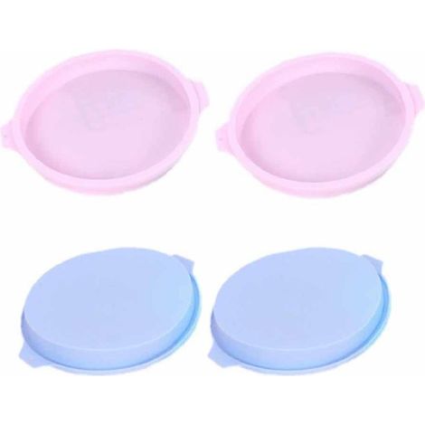 Set mit 4 runden Silikon-Kuchenformen, auslaufsicher, antihaftbeschichtet, 20 cm, rosa und blau, ein sehr praktisches Silikon-Backutensil. (1/5)