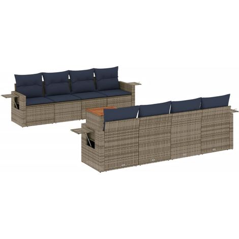 9-teiliges Gartensofa-Set mit Kissen, grau, Polyrattan vidaXL (1/5)