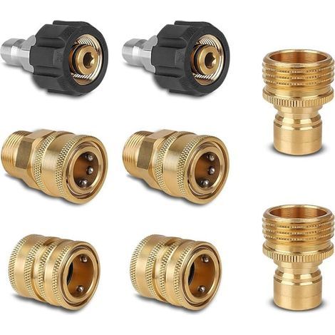 Lot de 8 adaptateurs pour nettoyeur haute pression, raccords de tuyau à déconnexion rapide, coupleurs en laiton de M22-14 pivotant vers raccord rapide 3/8", mâle 3/4" à dégagement rapide 1/2" (1/5)