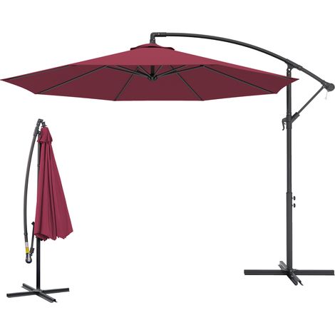 Parasol de jardin avec bras inclinable et manivelle pliable fonc pour salon pour jardin manivelle, rouge foncé (1/5)