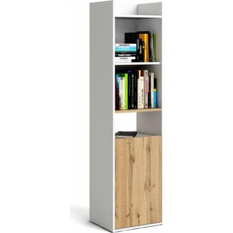Abitare – Bibliothèque chêne et blanc mat 154 cm – 1 porte – 4 étagères – Structure en panneaux mélaminés – Dimensions L 40 x P 34,45 x H 153,9 cm (1/5)
