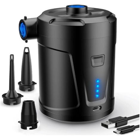 Pompe à air électrique, Batterie Rechargeable 5200 mAh, Gonfleur Matelas Gonflable avec 3 Buses d'air, Gonfleur Rapide pour Bateau Pneumatique/Matelas Pneumatique