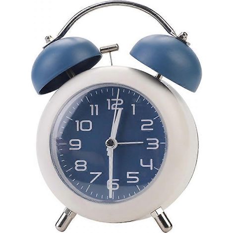 Réveil silencieux à double cloche de 10 cm (4 pouces) - Cadran 3D rétroéclairé et cadre en métal - Horloge de bureau pour la maison et le bureau - Bleu (1/5)