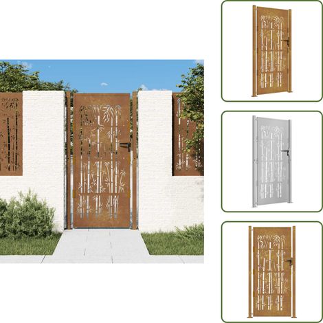 Puerta de entrada - vidaXL Puerta de jardín 100x200 cm de acero corten con diseño de bambú - Cierre de puerta