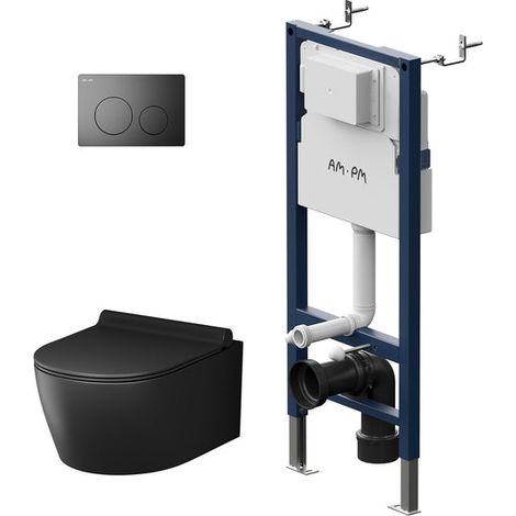 AM.PM WC Set Pack WC Bâti-support + WC suspendu sans bride + Abattant softclose + Plaque noir
