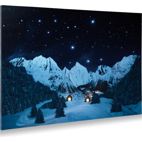 SFONDO POSTER PAESAGGIO DI MONTAGNA ILLUMINATO DI NOTTE CON FIBRE OTTICHE 76X56CM (1/2)