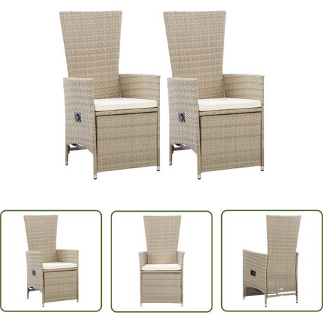 The Living Store Chaises inclinables lot de 2 et coussins Résine tressée Beige - Chaise De Jardin - Fauteuil De Jardin - Mobilier De Jardin - Chaise Inclinable - Chaise Relax (1/5)