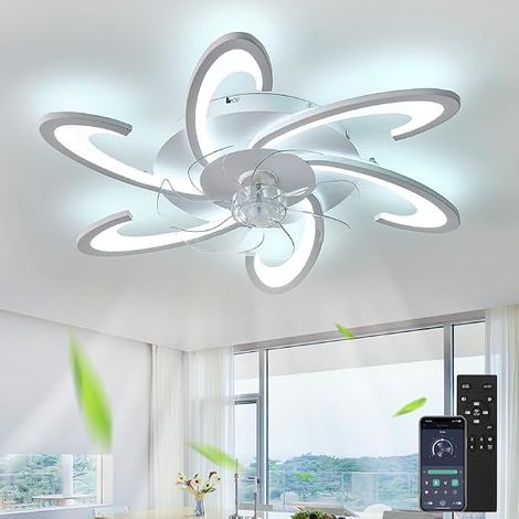 Silent Led Ceiling Fan With Light, Dimmable Chandelier Ceiling Fan, Modern Design, 6 Speeds Remote Control Timer, Lamp Fan Ceiling Child Living Room Bedroom-White (1/5)