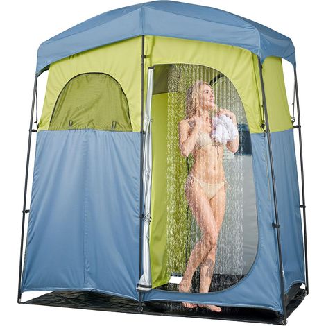 Tente de Douche pour Camping, Abri d'Intimité Extérieur Portable, Cabine d’Essayage et de Toilette pour Plage Pêche, 2 Compartiments, en Tissu Oxford 150D, avec Sac de Douche, Piquets et Cordes (1/5)