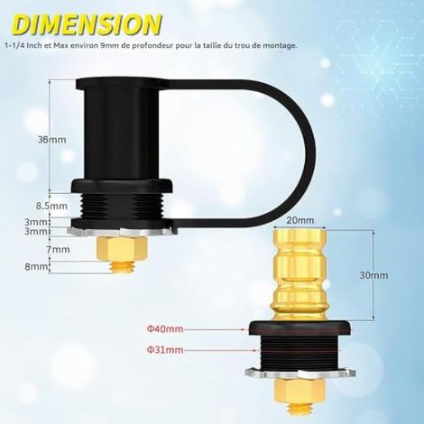 1 paire de bornes de charge de batterie M10 250 A, bornes de batterie déportées 3/8" avec couvercle étanche, borne de chargeur de batterie 20 mm pour camion, bateau, VTT ou canette (1/4)