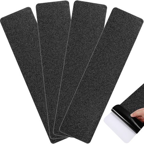 Lot de 4 bandes antidérapantes pour marches d'escalier extérieures, imperméables et à haute adhérence pour une sécurité optimale. (1/2)