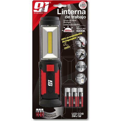 ORION91oficial® - Pack X 2 Poténte Linterna LED COB portátil de 280 lúmenes, luz de trabajo 6000K, magnética recargable, soporte de 180 grados, 3xAA (Incluidas) lámpara colgante para el trabajo - spaz (1/5)